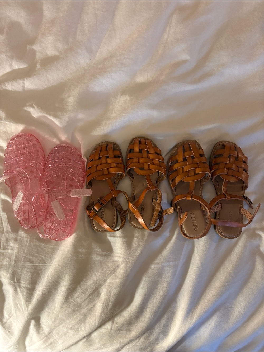 Kids Brown Leather Woven Sandals & Pink Jelly Sandals - Pack sizes 9 & 10